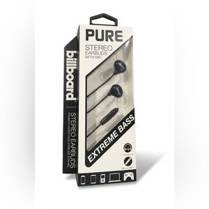 Billboard Pure Stereo Earbuds with Mic Extreme Bass 3.5mm Black (NEW)